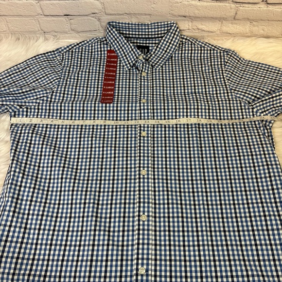 NWT GAP Men’s Short Sleeve Blue Checked Button Down Shirt Size XL - Picture 4 of 8